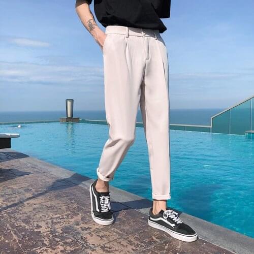 Mens High quality casual pants Korean fashion Trend trousers Slim small straight pants black/grey/white suit pants
