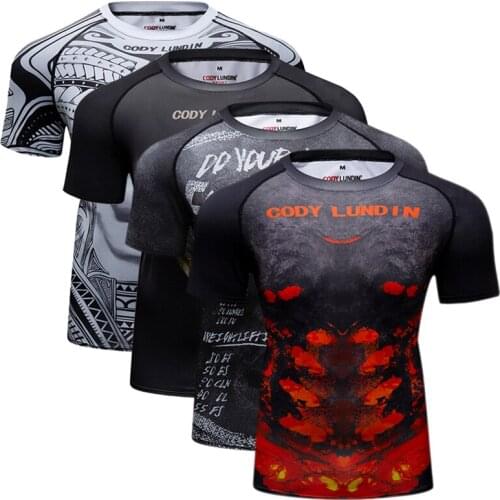 Quick Dry Compression T-Shirt Short Sleeves Fitness MMA Training Clothes Gym Rashguard