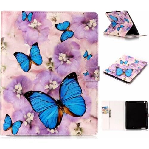 Lovely Butterfly Cartoon PU Leather Case For Apple iPad 2/ iPad 3/ iPad 4 Case Cover Folio Stand Protector Skin With Card Slots