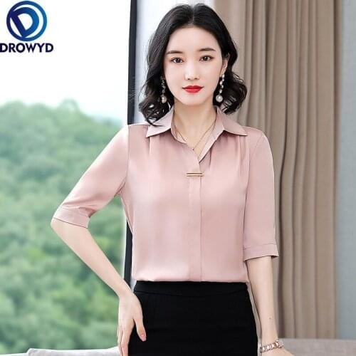 DROWYD Elegant Soft Silk Women Blouse Spring Long Sleeve Solid Plus Size Loose Tops Causal Office Fashion Pullover Blusas 2021