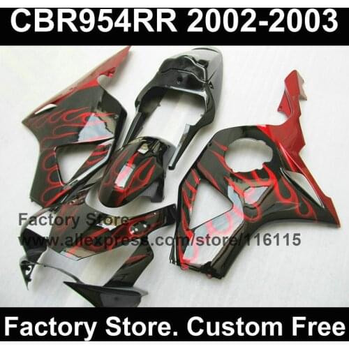 Glossy black burning red flame bodyworks for CBR 900RR 2002 2003 fireblade ABS fairings kit CBR 954 RR CBR 900RR 02 03