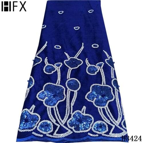 HFX Hot Sale Royal Blue Soft Velvet Lace Fabric 2020 High Quality African Lace Fabric With Sequins French Lace For Evening Dress