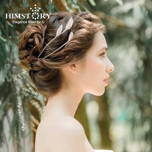 Himstory Spikling Retro Gold Wheat Hair Tiara Crown Headband Zircon Cubic Bridal Wedding Party Hair Accessories Headpiece