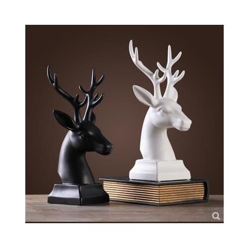 Ceramic animal deer head sculpture crafts, home desktop decorations, beautiful animal statues