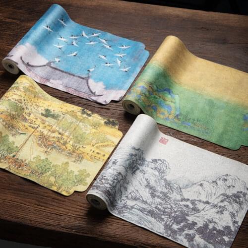 Chinese suede tea table tea mat cotton linen cloth art table runner dry tea towel mat tea curtain tea ceremony tablecloth