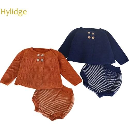 Hylidge Spring Autumn New Clothes Set Boys Girls Knitted Cardigan Shorts Two-piece Baby Jacket Bloomers Suit Children Top Pants
