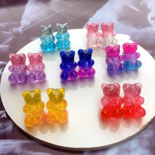 Colorful Gummy Bear Stud Earrings For Women Girls Lovely Cute Trendy Style Cartoon Animal Statement Earrings Fashion Jewelry