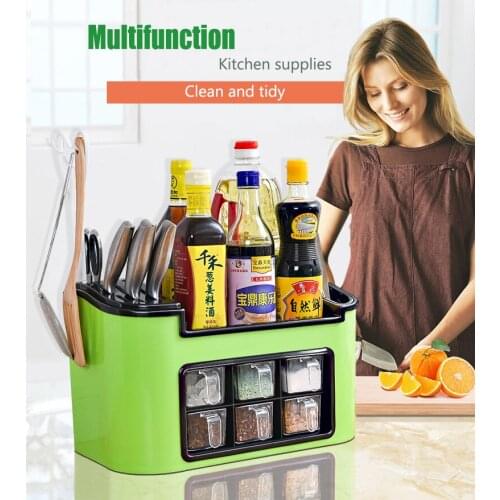 Kitchen Cabinet Storage Home Double Layer Kitchen Spice Rack 3 grid Plastic Seasoning Bottle Storage Shelf Kitchen Storage