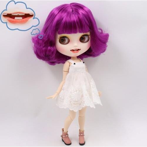 ICY DBS Blyth Doll No.BL732 Purple hair Carved lips Open mouth Matte customized face Joint body 1/6 bjd