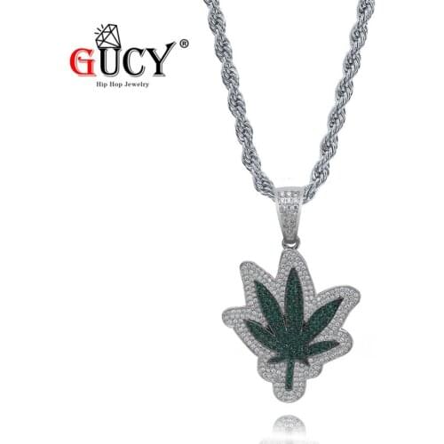 GUCY New Leaf Pendant Iced Out Cubic Zircon Necklace & Pendant Mens Hip Hop Bling CZ Charm Chains Jewelry Necklaces Gift