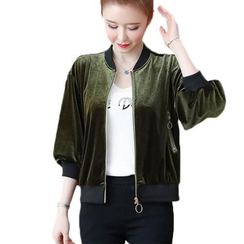 Korean Fashion Solid Velvet Jacket Women 2021 Autumn Bomber Long Sleeve Loose Retro Coats Jackets Baseball Overcoat Clothes E231