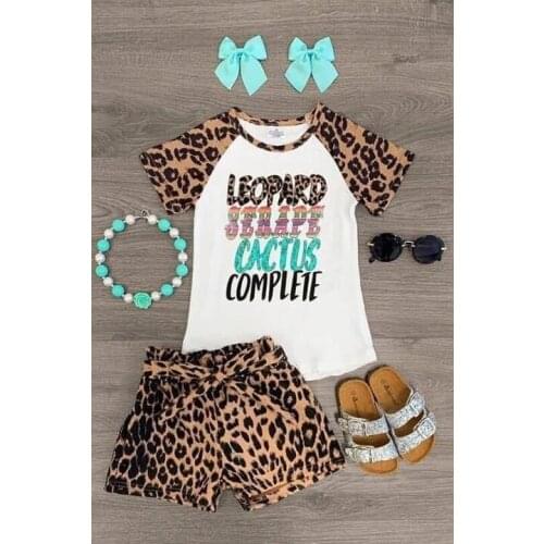 Fancy little girls short sleeve children leopard printed design clothing set80