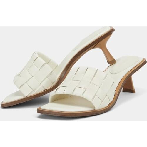 Fashion Elegant Womens Slippers High Quality Solid Leather Sandals 2021 Summer Outside Slides Femme Low Heel Party Dress Shoes