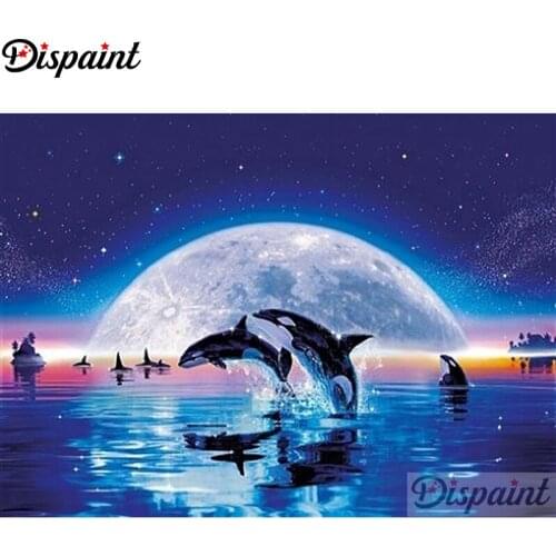 Dispaint Square/Round Drill 5D DIY Diamond Painting "Dolphin moon scenery" Embroidery Cross Stitch Full Rhinestone Decor A27522