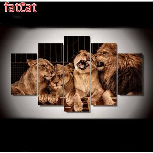 FATCAT Animals Lion Family Diamond Painting diy 5 piece Full Square Round Drill Diamond Embroidery Sale Art Home Decor AE990