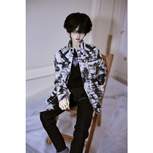 BJD doll clothes suitable for 1/3 1/4 Uncle size black and white mottled cotton linen shirt can be used as jacket doll accessori