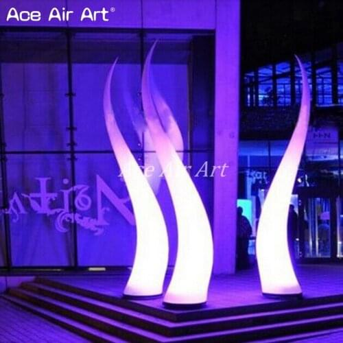 Lighting spiral inflatable ox horn curve cone glowing inflatable stage decoration with base for Club party