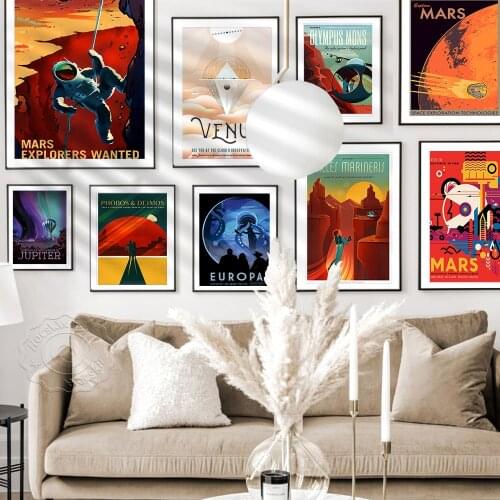 Retro Space Planet Poster, Mars Europa Jupiter Wall Stickers, Venus Ceres Prints Poster, Wall Decor, Vintage Art, Wall Picture