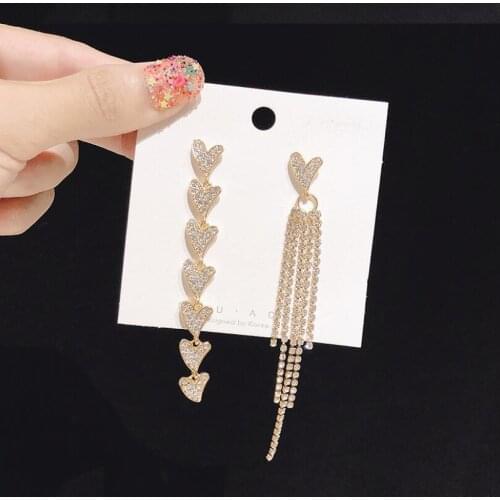 Long Tassel Crystal Drop Earrings for Women New Shiny Hear Rhinestone Dangle Earrings Weddings Bride Jewelry Gifts