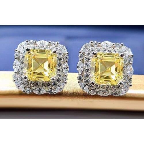 7*7mm Pink Gemstone Citrine Emerald Paraiba Tourmaline Earring For Women Sterling Silver 925 Party Birthday Fine Jewelry Gift