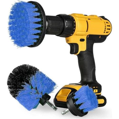 3 x Heavy Duty Scrubbing Cleaning Car Seats Brushes 5" w/ Power Drill Attachment Blue