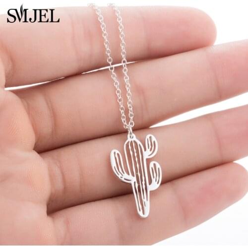 SMJEL Bohemian Cactus Necklaces & Pendants Women Natural Plant Jewelry Sliver Chain Choker Saguaro 2019 Birthday Gifts Bijoux
