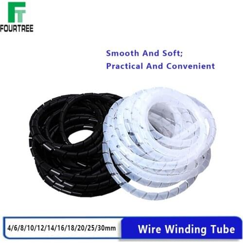 1Roll Wire Winding Pipe White/Black Spiral Wrap Sleeving Tube PE 4mm-30mm Flame Retardant Cable Protective Wound Hose