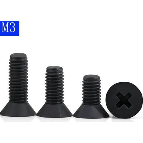 M3 x 0.5 Black Nylon Phillips FLAT HEAD Machine Screws Black Countersunk Bolts DIN 965 ISO 7046