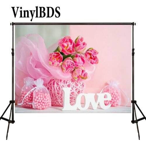 VinylBDS ValentineS Day Backdrop Photo Background Pink Flower Backdrops Backdrop Sweet Candy White Letter Background for Studio