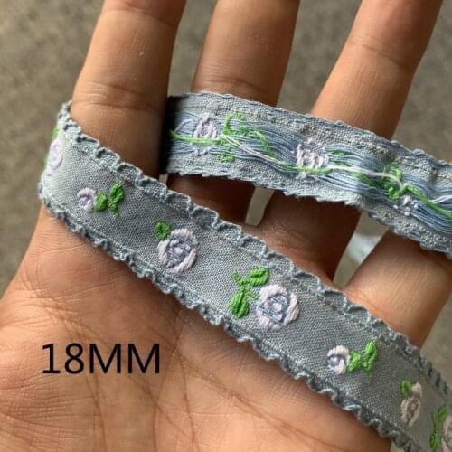 3 YARD 3/4" 18MM Hand - Made Hairpin Accessories Vintage Blue Rose Flowers Jacquard Ribbon Lace Korean