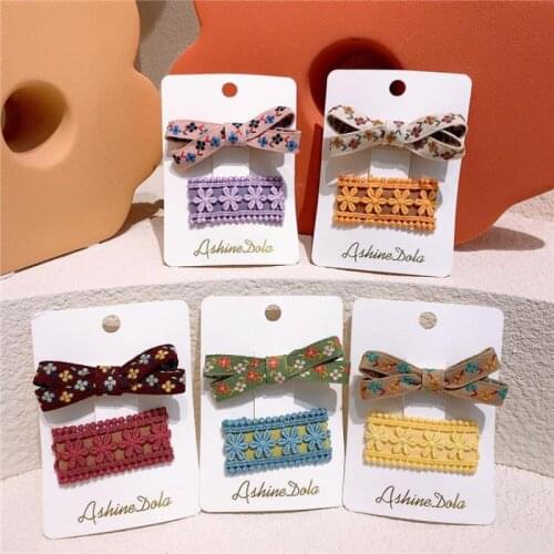 Butterfly Hair Clips For Girls Floral Embroidery Hair Accessories Set Children Kids Hair Styling Tool Barrettes Headwear 2 Piece