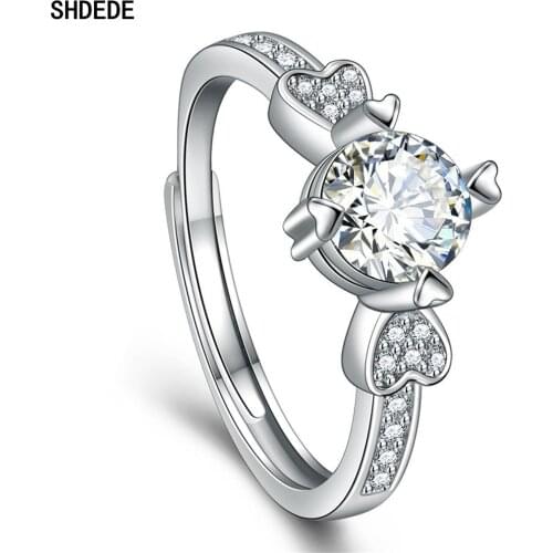 SHDEDE Heart Finger Rings Embellished With Crystals From Swarovski Wedding Party Jewelry For Women Friendship Gift -WH155