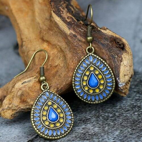 2021 Wholesale Drop-shaped Colorful Oil Drop Gemstone Earrings Female Boho Earrings for Women Aretes Brinco Pendientes