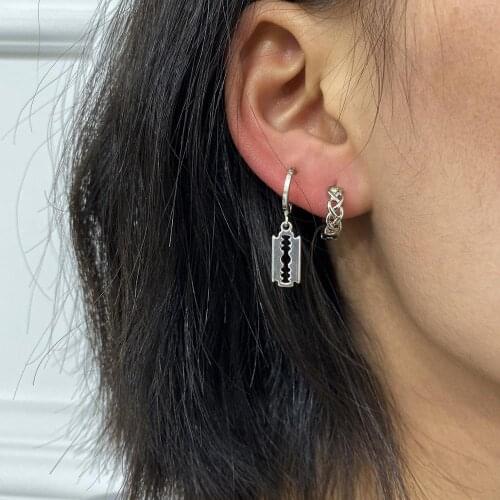 Women Punk Metal Blade Dollar Sign Tassel Pendant Small Screw Circle Earring Piercing Hip-hop Street pop Ear Jewelry Accessories