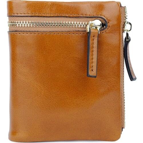 Women brown blue color short clutch purse mini wallet 100% Top Genuine Cowhide Leather Wallet gift box bag for girl coin purses