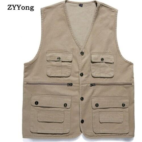Cotton Vest Coat Men Photographer Waistcoat Work Sleeveless Jacket Tool Many Pocket Outdoor Fishing Loose Leisure Clothing