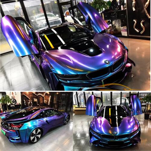 1.52*15M Glossy DIY Car Body Film Chameleon Pearl Glitter Vinyl Sticker Purple Blue Chameleon Automobiles Car Wrap Vinyl Film