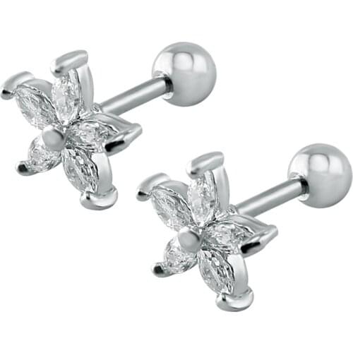1 Pair Flower Star Earrings Cz Zirconia Ear Stud Earring For Women 16 Gauge Cheap Earring Screw Ball Cute Earrings Girls Jewelry