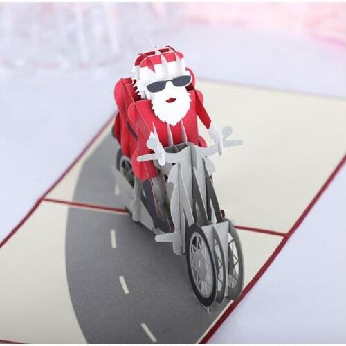 10pcs Santa Motorcycle Kirigami Origami 3D Pop UP Greeting Cards Invitation card For Wedding Christmas Birthday Party Gift