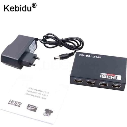 1080p 5.1Gbps 1X4 4 PortHub Repeater Amplifier 1.4 With EU US Power Supply high-definition 1 in 4 out HDMI-compatible Splitter