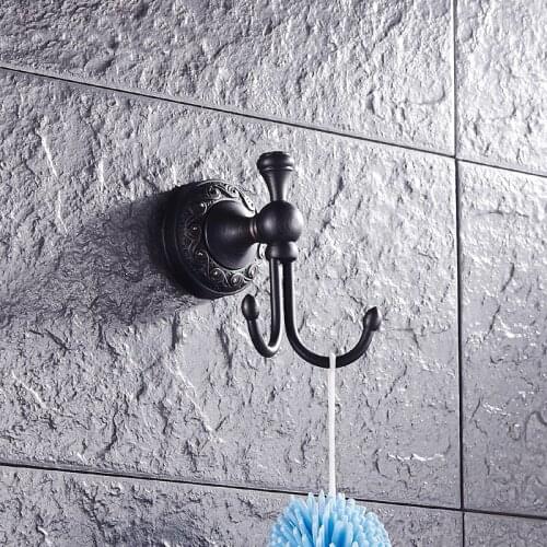 2 Hooks copper room robe hook wall hanger black, Kitchen hook for towel vintage, European brass wall bathroom towel robe hooks