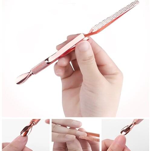 2 Way Rose gold Multifunction Gold Cuticle Pusher Nail Gel Tips Sculpting Shaping Tweezers Nail Art Clip Manicure Tool Nail Form