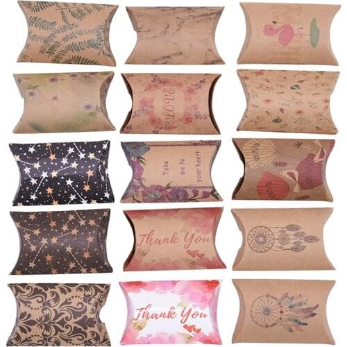 20pcs Candy Box Kraft Paper Pillow Shape Gift Bags DIY Wedding Birthday Party Favors Package Bag Boxes Christmas Gift Supplies