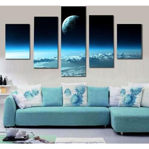 Living Room Art HD Printed Home 5 Panel Blue Starry Sky Scenery Modern Painting On Canvas Decoration Poster Framework