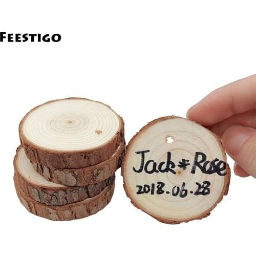 50PCS 5-6cm Craft DIY Hanging Decorations Natural Wood Slices For Wedding Birthday Party Christmas Holiday Decorative Ornaments