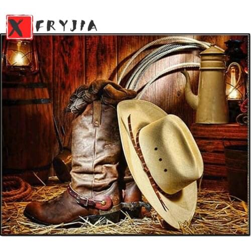 DIY Diamond Painting Cowboy Boot Hat Diamond Embroidery 5D Square round Full Rhinestone Mosaic Pattern Home Decoration Wall Art