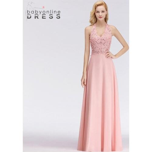 BabyonlineDress Luxury Pearls Decorated Halter Long Evening Dresses Sexy Backless Lace Women Evening Gown Robes De Soiree