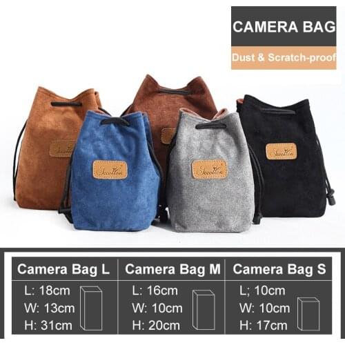 Vintage DSLR Velvet Fleece Camera Dustproof Scratchproof Case Drawstring Bags Lens Pouch Protection for Canon Nikon Mirriorless