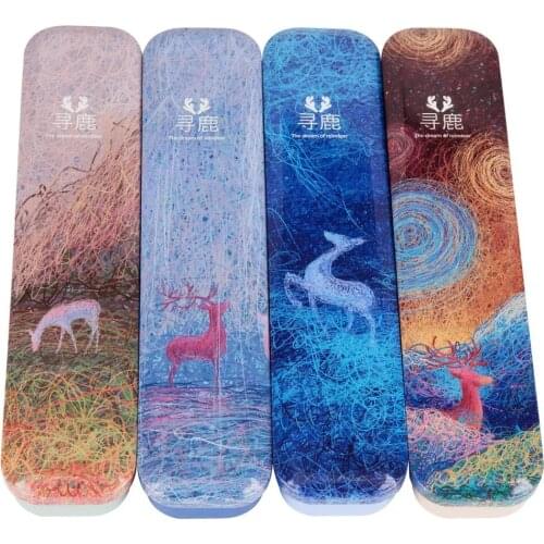 Pencil case for student tin plate metal pencil box reindeer office and school supplies storage single layer pencilcase gifts