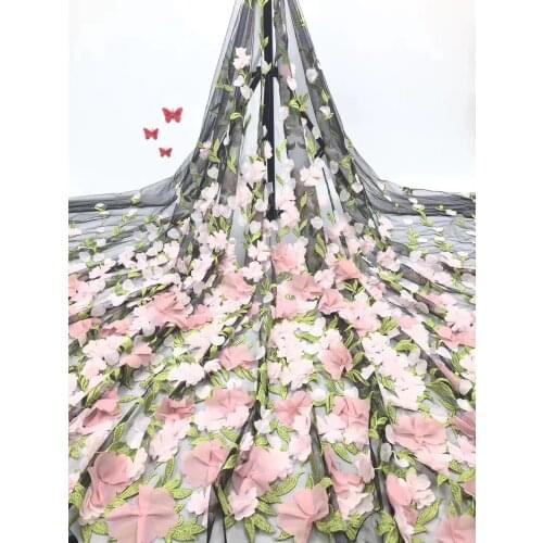 Black lace High quality African lace fabric applique Renda french tulle lace embroidery net lace fabric for wedding dress JJ006